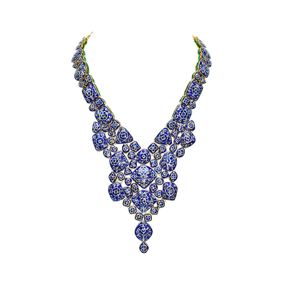 V-Shaped Polki Set with Cascading Uncut Diamonds